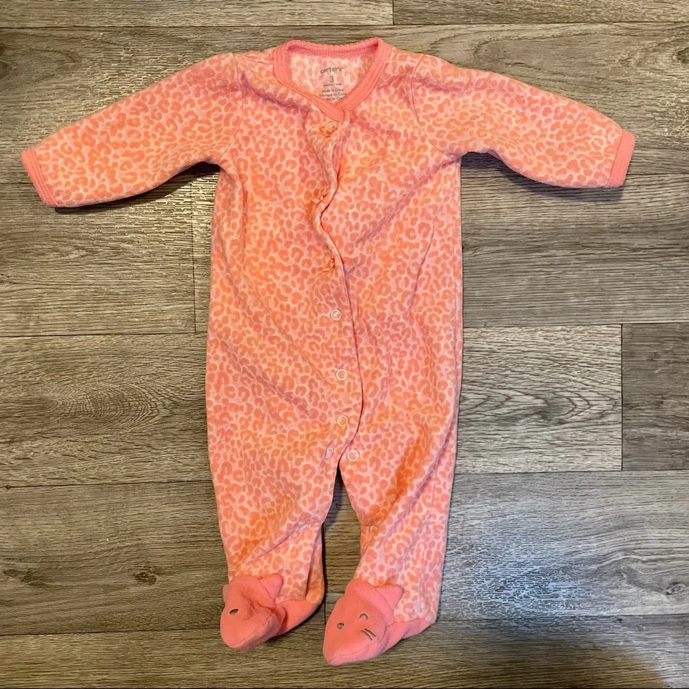 Carter’s Animal Print Fleece Footie Onesie Girls 3mo